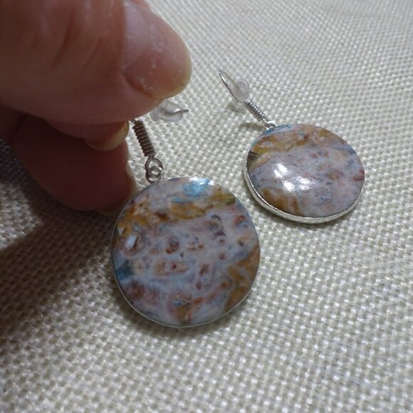 Natural MEXICAN LAGUNA Handmade Sterling Dangle Earrings #6C - Picture 2 of 3